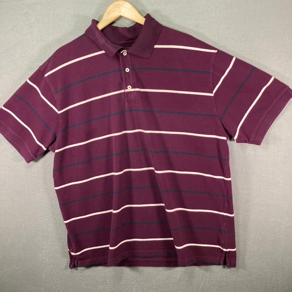 St Johns Bay Mens 2XL Striped Polo Shirt Purple Short Sleeve Classic